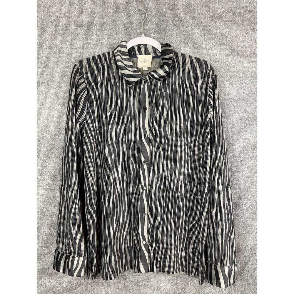 UMGEE Button-up Top Women's Medium‎ Black and Gray Zebra Strips Matching Buttons